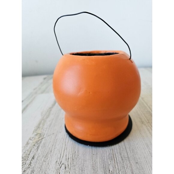 Paper mache pumpkin basket vintage style shabby chic jack-o'-lantern Halloween d - Picture 4 of 7